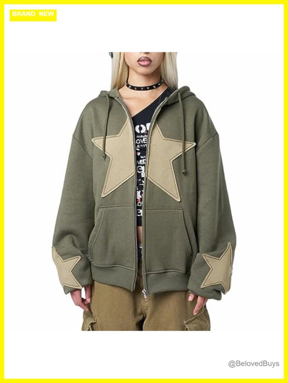 Women Y2k Star Graphic Zip Up Hoodie Oversized Harajuku Sweatshirt Long Sleeve
